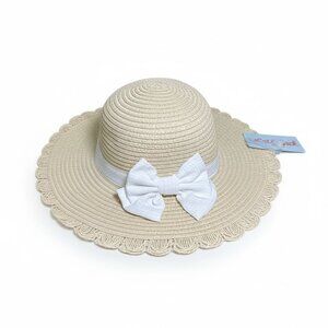 Cat & Jack Toddler Girls Straw Sun Hat With Bow Accent 12-24M Off-White UPF 50+